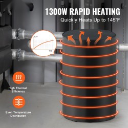 Tynnyrilämmitin vesitiivisestä Oxford-kankaasta 208,2 l metallitynnyrille 1300 W säädettävällä termostaatilla