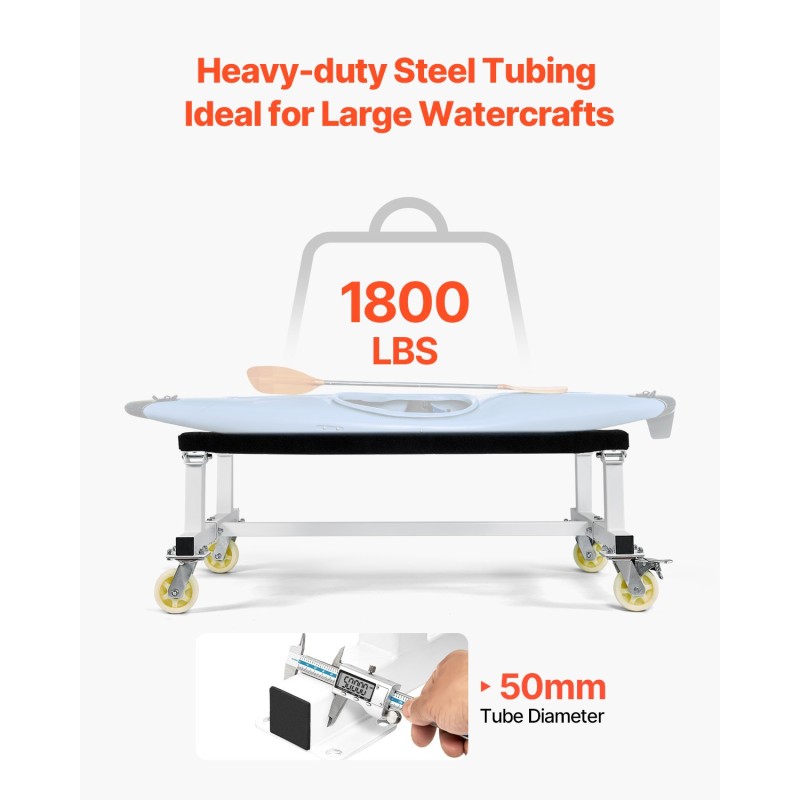 Vesikulkuneuvojen siirtovaunu hiiliteräsrunko 816 kg kantavuus 4 pyörää joista 2 jarrullista