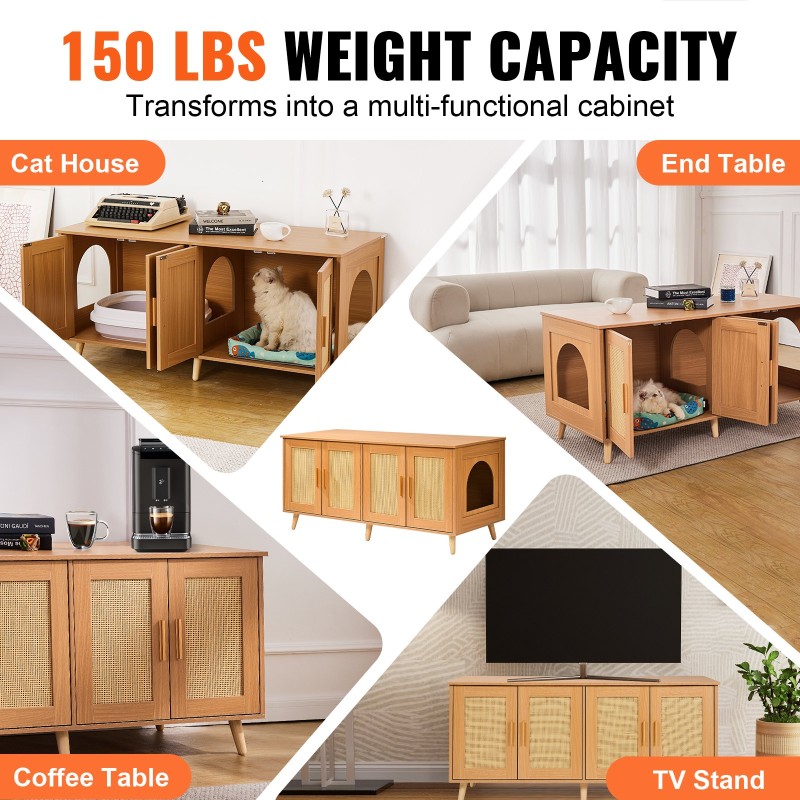 Kissan hiekkalaatikon kaappi 12 mm lastulevy sopii kahdelle kissalle rottinkikoristellut ovet