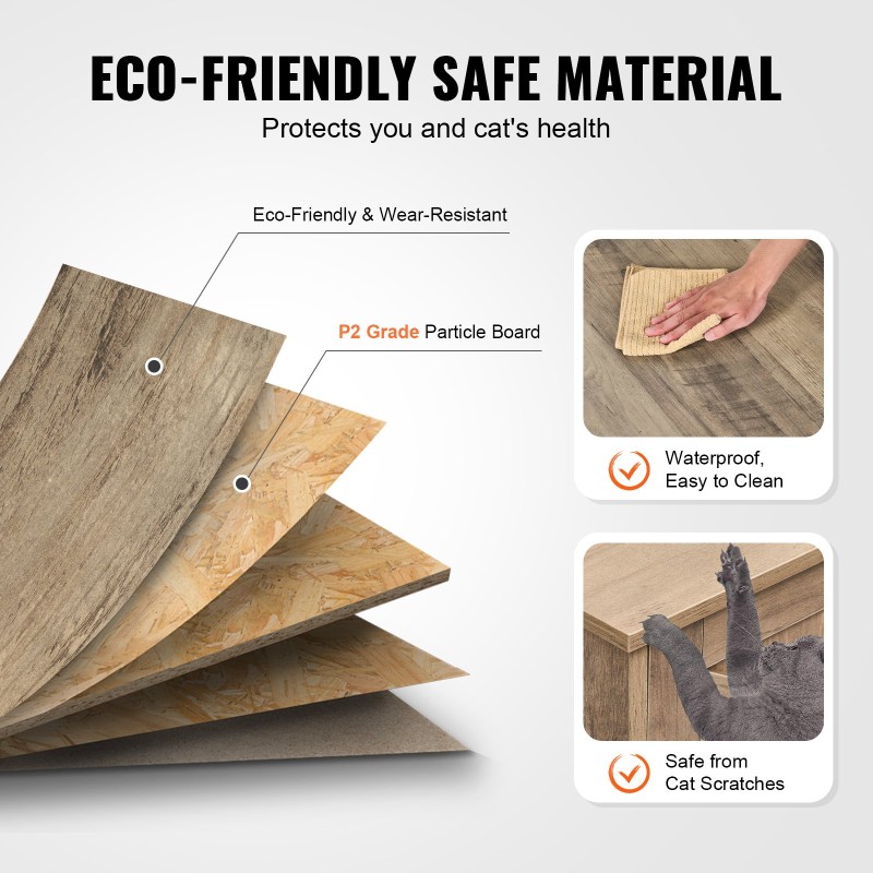 Kissan hiekkalaatikkokaappi 12 mm lastulevy kaksoishuoneilla kahdelle kissalle harmaabeige