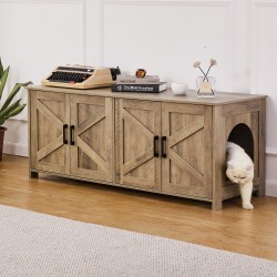 Kissan hiekkalaatikkokaappi 12 mm lastulevy kaksoishuoneilla kahdelle kissalle harmaabeige