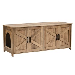 Kissan hiekkalaatikkokaappi 12 mm lastulevy kaksoishuoneilla kahdelle kissalle harmaabeige