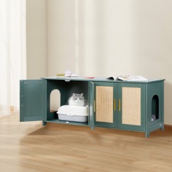 Kissan hiekkalaatikon kaappi P2-luokan lastulevy 120 cm useammalle kissalle neljä rottinkiovea