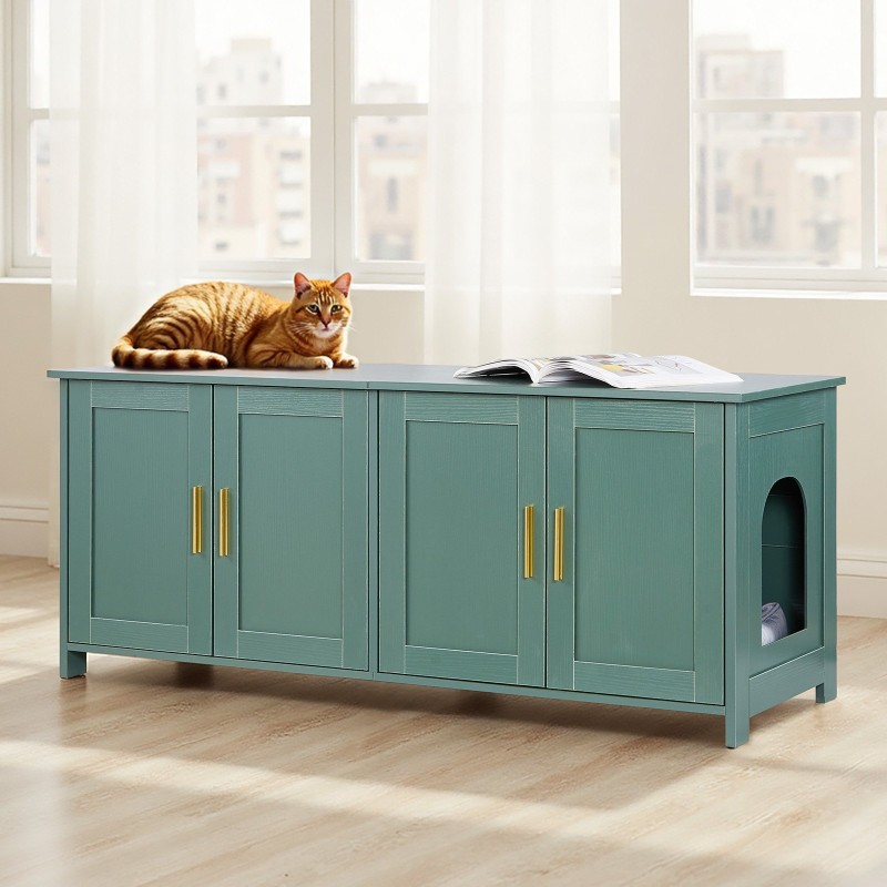 Kissanvessakaappi melamiinipintainen lastulevy ja MDF 120 cm retro vihreä 4 ovea