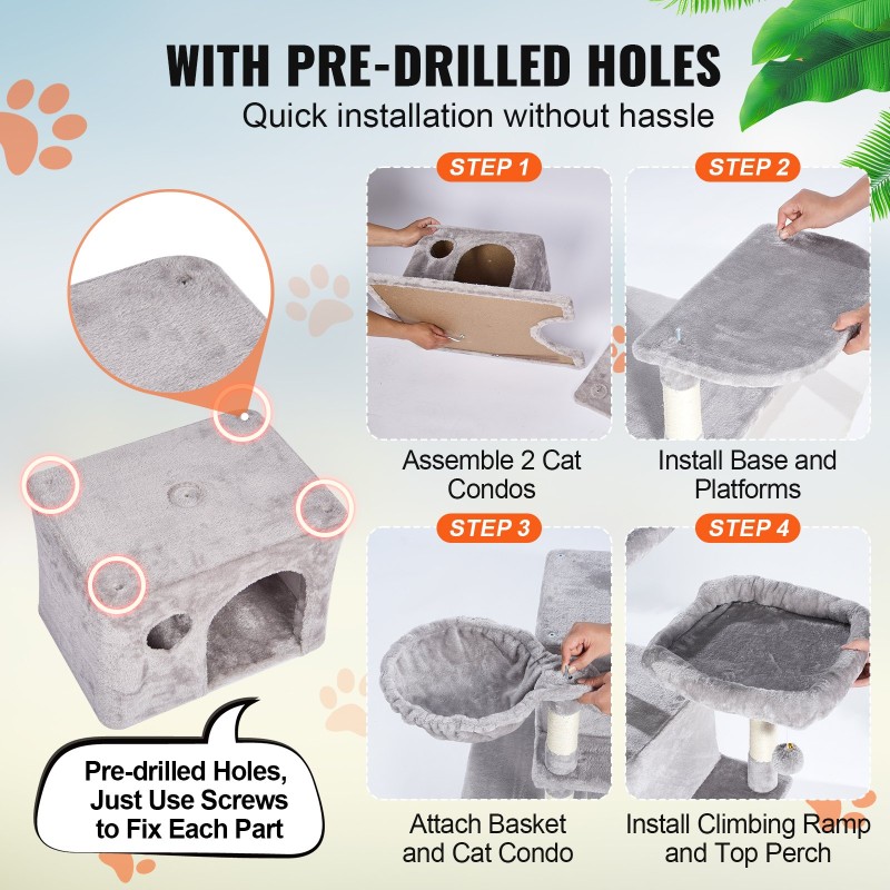 Kissan kiipeilypuu P2-luokan lastulevy 174 cm sisäkäyttöön vaaleanharmaa 10 tasoa