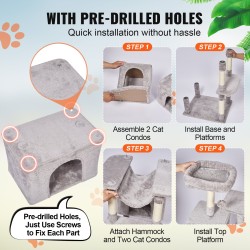 Monitasoinen kissan kiipeilypuu lastulevyä 183 cm 9 tasoa 2 kotia sisalilla vaaleanharmaa