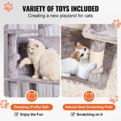 Monitasoinen kissapuu 8 tasoa 2 kissakoloa sisalpylväät riippumatto vaaleanharmaa 174 cm