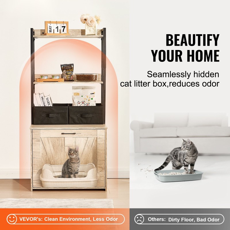 Puinen kissanvessakaappi 12 mm MDF 59,9x50x127 cm 2 hyllyä 2 koria