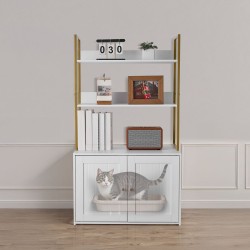 Kissanvessakaappi lastulevy kaksitoista millimetriä metallijaloilla vesitiivis kaksitasoinen hylly sivuaukolla olohuoneeseen