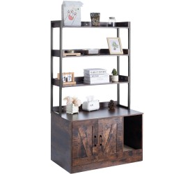 Kissan hiekkalaatikon piilotettava kaappi MDF tummanruskea kolme hyllyä kaksi ovea