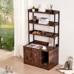 Kissan hiekkalaatikon piilotettava kaappi MDF tummanruskea kolme hyllyä kaksi ovea