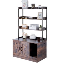 Kissan hiekkalaatikon piilotettava kaappi MDF tummanruskea kolme hyllyä kaksi ovea