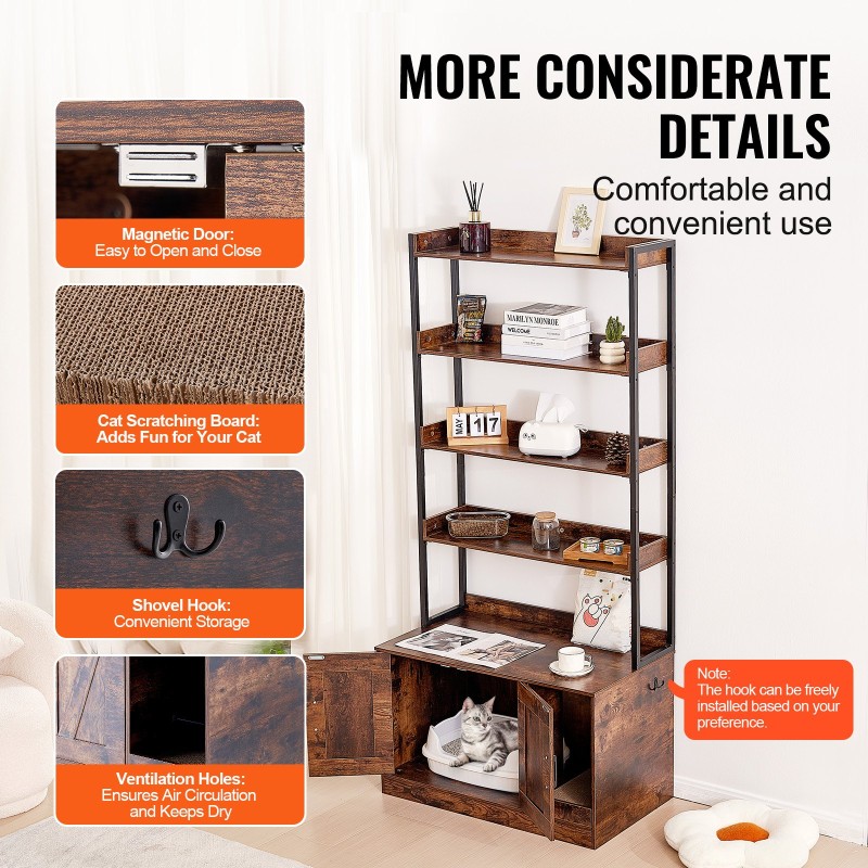 Kissanvessakaappi MDF-levy 4 hyllyä tummanruskea mitat 850 x 490 x 1836 mm