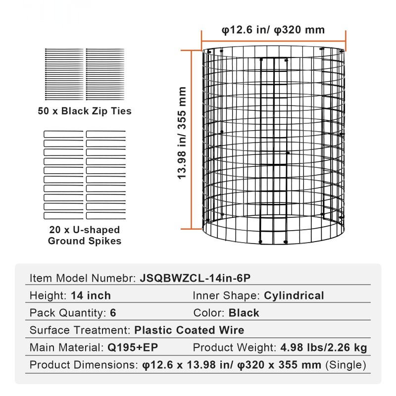 Kasvisuoja muovipinnoitetusta hiiliteräksestä 6 kpl halkaisija 320 mm korkeus 355 mm ulkokasveille