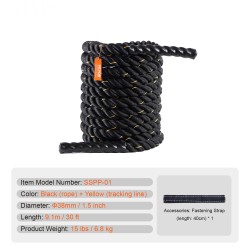 Harjoitusköysi 100-prosenttinen polyesteri 3-kierteinen 38 mm 9,1 m koti- ja kuntosali