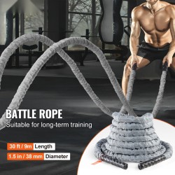 Polyesterinen harjoitusköysi 9,1 metriä 38 millimetriä 7,3 kiloa harmaa suojasukka