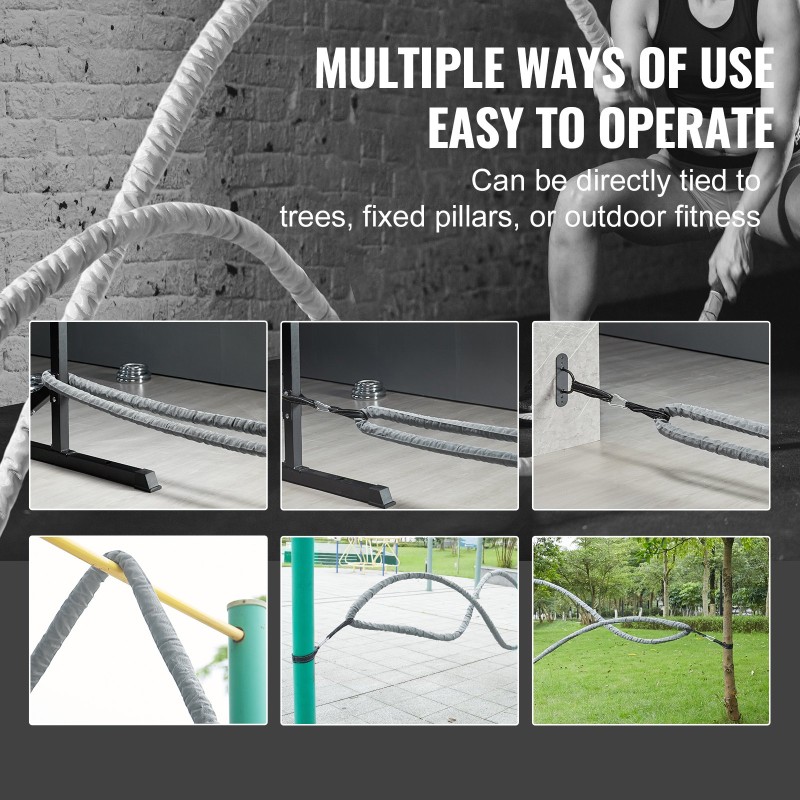 Polyesterinen harjoitusköysi 9,1 metriä 38 millimetriä 7,3 kiloa harmaa suojasukka