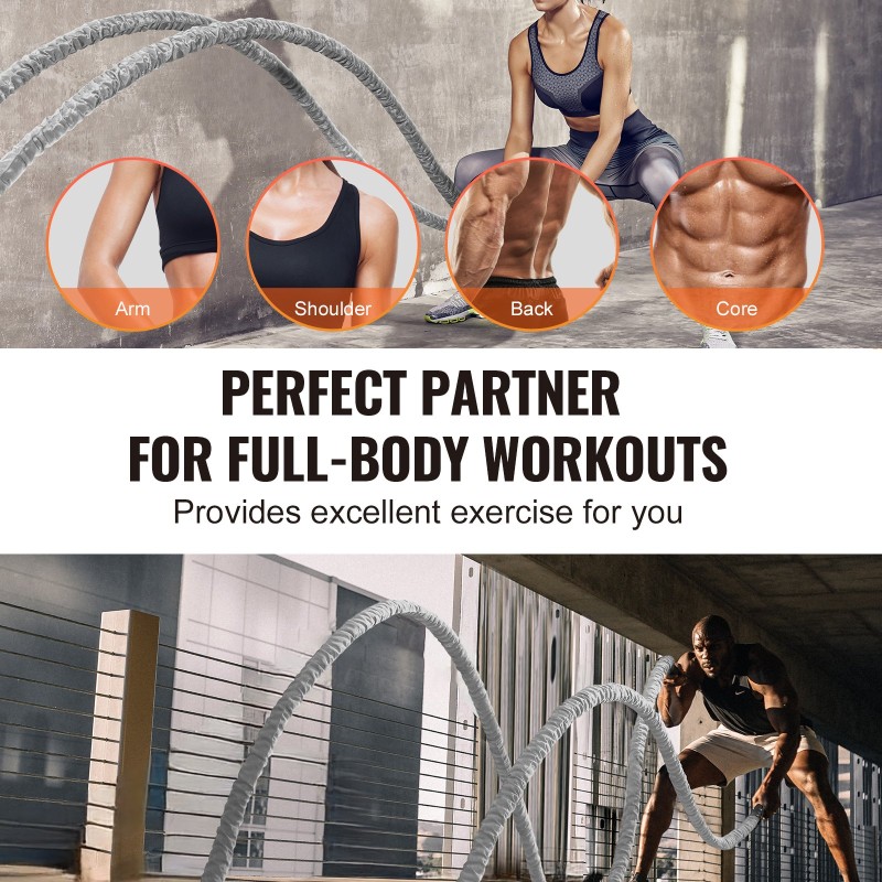 Polyesterinen harjoitusköysi 9,1 metriä 38 millimetriä 7,3 kiloa harmaa suojasukka