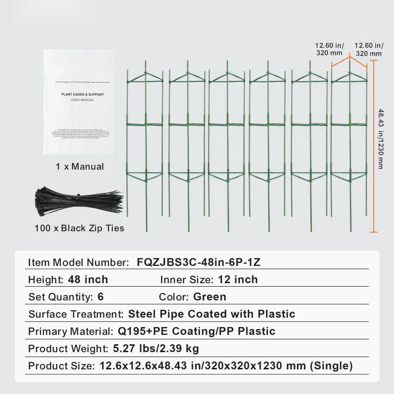 Tomaattikehikot muovipinnoitetusta hiiliteräksestä 123 cm 6 kpl puutarhaan