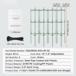 Tomaatinhäkki hiiliterästä muovipinnoitteella 1620 millimetriä korkea neljän kappaleen setti tomaateille pinottava