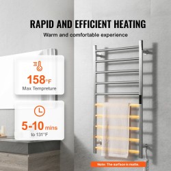 Seinäasennettava 10-putkinen ruostumattomasta teräksestä valmistettu pyyhekuivain 1000×500 mm viisi lämpötilatasoa