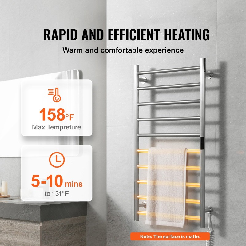 Seinäasennettava 10-putkinen ruostumattomasta teräksestä valmistettu pyyhekuivain 1000×500 mm viisi lämpötilatasoa