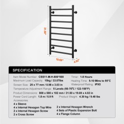 Pyyhekuivain seinäkiinnitteinen ruostumaton teräs kahdeksan poikkoputkea vesitiivis ajastin viisi lämpötasoa