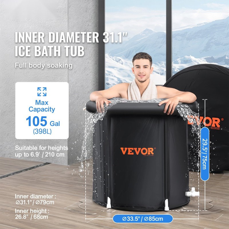 Taitettava jääkylpyamme kolmikerroksisesta komposiitista kahdeksankymmentäviisi senttimetriä pitkä seitsemänkymmentäviisi