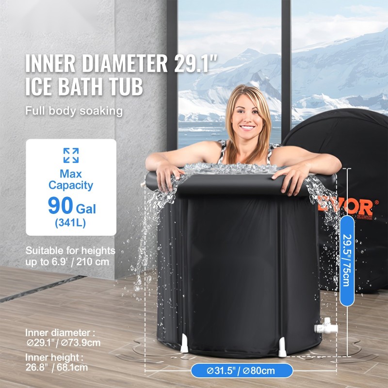 Kylmävesiterapia-amme 3-kerroksinen komposiittimateriaali 80 x 75 cm 290 l taitettava palautumiseen