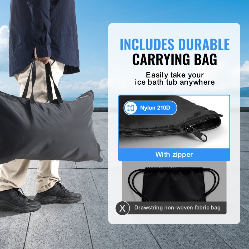 Kylmävesiterapia-amme 3-kerroksinen komposiittimateriaali 80 x 75 cm 290 l taitettava palautumiseen