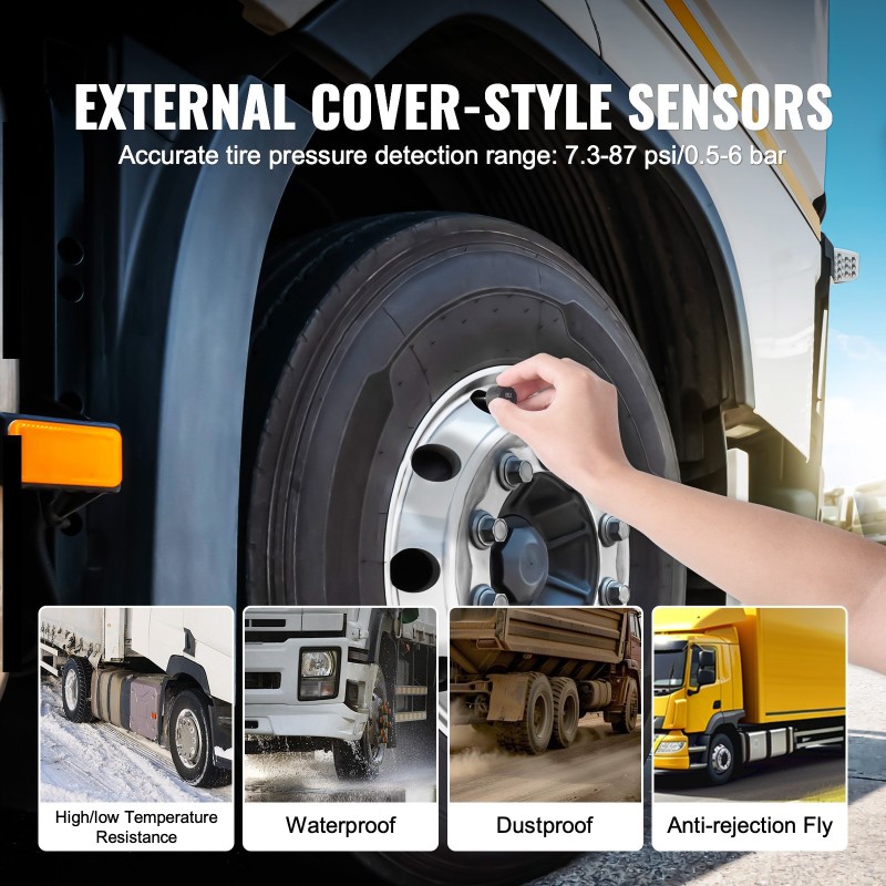 Rengaspaineiden valvontajärjestelmä 7,3–116 PSI 6 anturia reaaliaikainen aurinkolataus säänkestävä