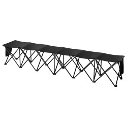 Taittuva kangaspenkki 6-paikkainen 600D Oxford-kangas metallirunko sivutaskuilla kantolaukulla musta