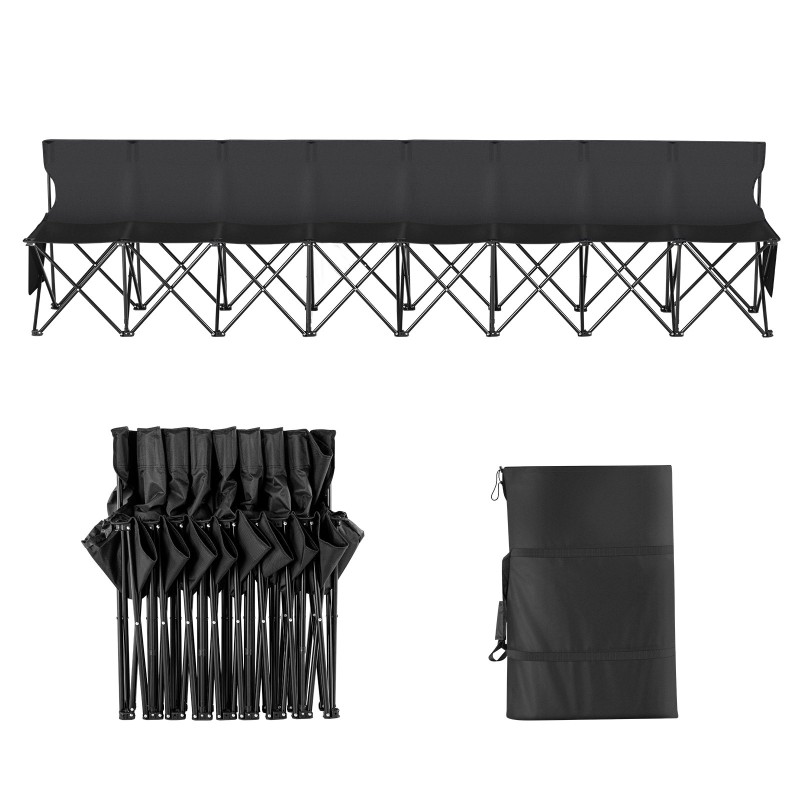 Taitettava kangaspenkki 8-paikkainen 600D Oxford musta joukkueille kantolaukulla