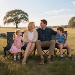 Taitettava nelipaikkainen penkki 600D kankaasta rautaputkirungolla kantolaukulla ulkokäyttöön musta