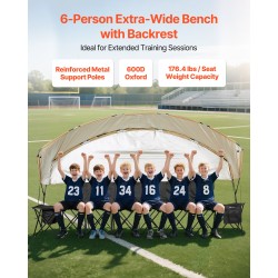 Taittuva 6-paikkainen penkki 600D Oxford-kankaalla rautaputkilla aurinkokatoksella säilytystaskuilla mukitelineillä