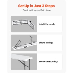 Taitettava HDPE-muovipenkki 182 cm 2 kpl sisä ja ulkokäyttöön valkoinen