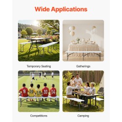 Taitettava HDPE-muovipenkki 182 cm 2 kpl sisä ja ulkokäyttöön valkoinen