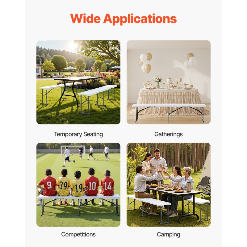 Taitettava penkki muoviistuin teräsjalat 182 cm valkoinen 1 kpl sisä ja ulkokäyttö