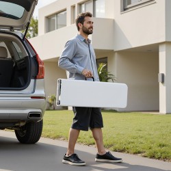 Taitettava penkki muoviistuin teräsjalat 182 cm valkoinen 1 kpl sisä ja ulkokäyttö
