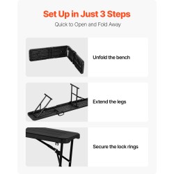 Taitettava HDPE-muovipenkki 182,5 cm 2 kpl ulkokäyttöön musta 2 kantolaukkua