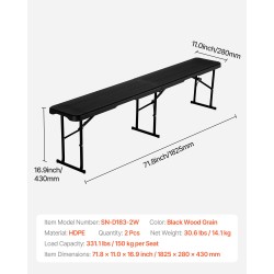 Taitettava HDPE-muovipenkki 182,5 cm 2 kpl ulkokäyttöön musta 2 kantolaukkua