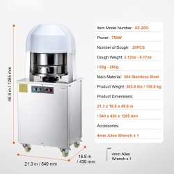 Sähköinen taikinanjakaja 20 taikinapalaa 60-260 grammaa 750 wattia 304-ruostumatonta terästä leipomoihin ravintoloihin