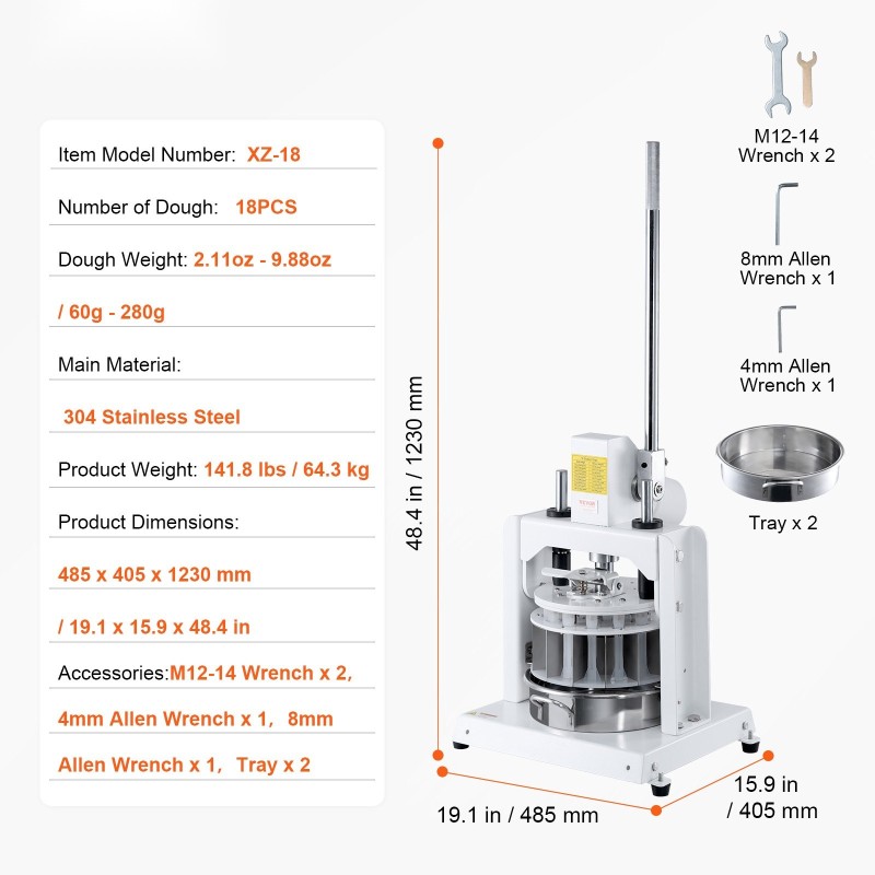 Pöytämallinen taikinanjakaja 18 taikinapalaa 60–280 g rauta ja 304 ruostumaton teräs leipomoille