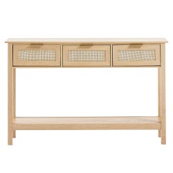Rottinkinen konsolipöytä MDF-runko 130,5 cm 3 laatikkoa eteiseen