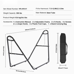Riippumattoteline teräsputkinen kahden hengen 250 kg kantavuus 2,3–3,9 m pitkille riippumatoille