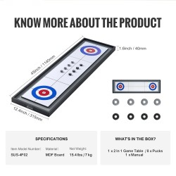 MDF-pelilauta 1140x315 mm kaksipuolinen pöytäpeli shuffleboard ja curling 8 kiekkoa