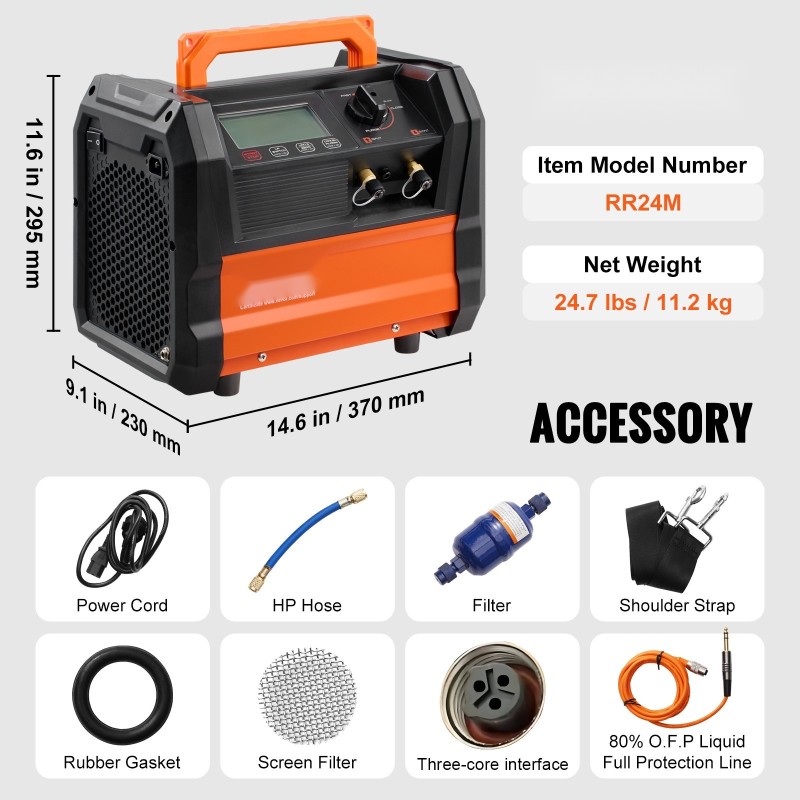 Kylmäaineen talteenottokone 1hp kaksisylinterinen harjaton 3000rpm kompakti siirrettävä autojen ilmastointihuoltoon