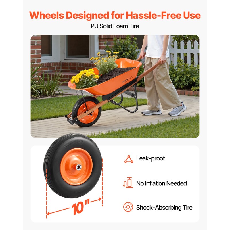 Yhden pyörän puutarhakärry rautarunko 140 l 150 kg pehmustettu metallikahva