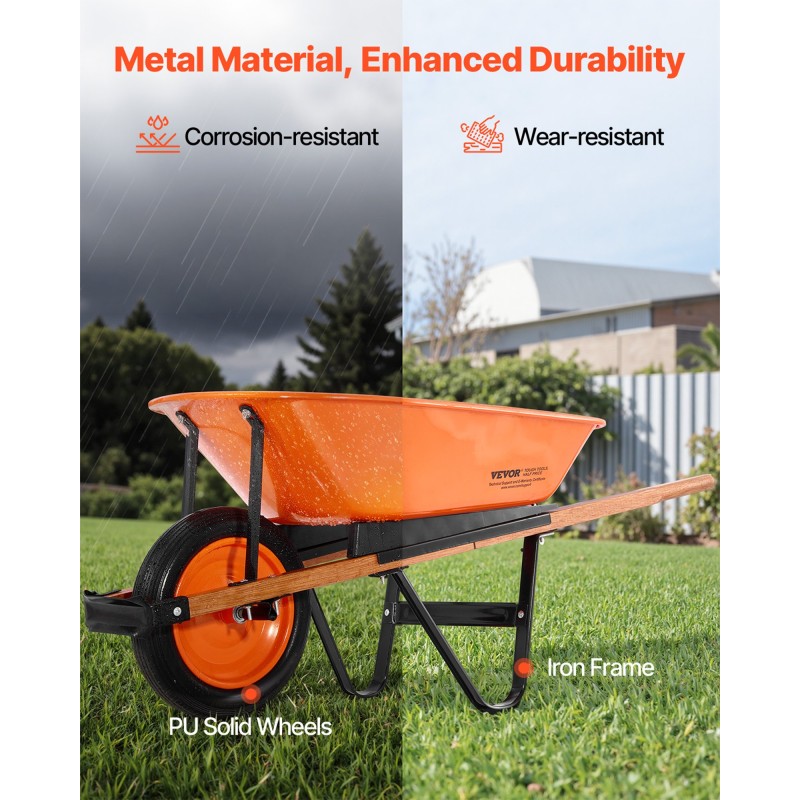 Yhden pyörän puutarhakärry rautarunko 140 l 150 kg pehmustettu metallikahva