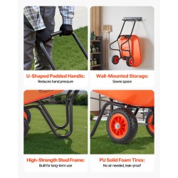 Kaksipyöräinen puutarhakärry PP-muovikaukalolla 5 kuutiometriä 180 kg 10 tuuman renkailla